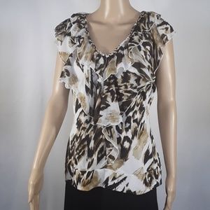 SIONI Sleeveless Stretch Ruffled Print To